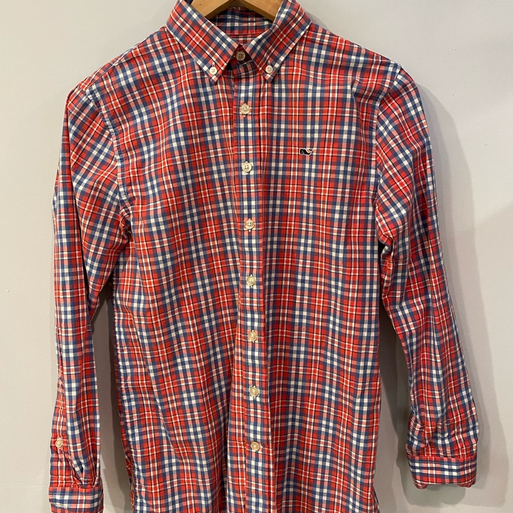 Boys Vineyard Vines button down plaid shirt.